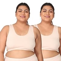 Adira | Sleep Bra Racer Back Plus Size | Non Padded Bras to Wear at Home | Bra for Sagging and Heavy Breast | Wirefree & Full Coverage | Plus Size | Pack of 2 | Skin | 5XL