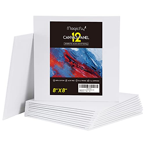 Magicfly Canvas Boards for Painting 8x8 Pack of 12, Painting Canvas Panels with MDF Board Core, 100% Cotton, for Acrylic Paint, Oil Paint Dry & Wet Art Media Magicfly Canvas Boards for Painting 8x8" Pack of 12, Painting Canvas Panels with MDF Board Core, 100% Cotton, for Acrylic Paint, Oil Paint Dry & Wet Art Media