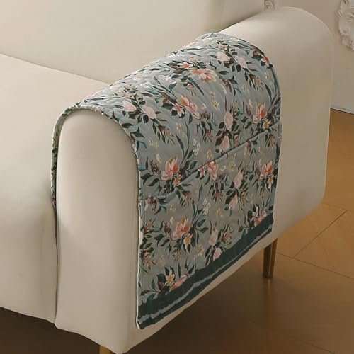 Image of HOKIPO 'Florentina Series' Premium Holland Velvet Sofa Arm Cover with Foam Filling & Anti Slip Backing | 2 Pcs | Magnolia Green (IN-876-V1*2S)