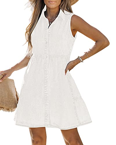 LookbookStore Denim Dress for Women Sleeveless Babydoll Button Down Short Jean Dresses Cute Summer