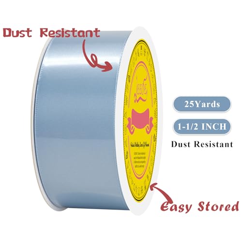 Image of Double Face Dusty Blue Satin Ribbon 1-1 /2 inch X 25 Yards Polyester Ribbon for Gift Wrapping Very Suitable for Weddings Party Hair Bow Invitation Decorations and More