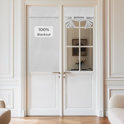 NICETOWN 100% Blackout French Door Curtains, Privacy Curtains for Window, 26 X 50 Inch Long Room Darkening Curtains, Thermal Insulated Door Window Shades for Bedroom, (1 Panel, Greyish White)