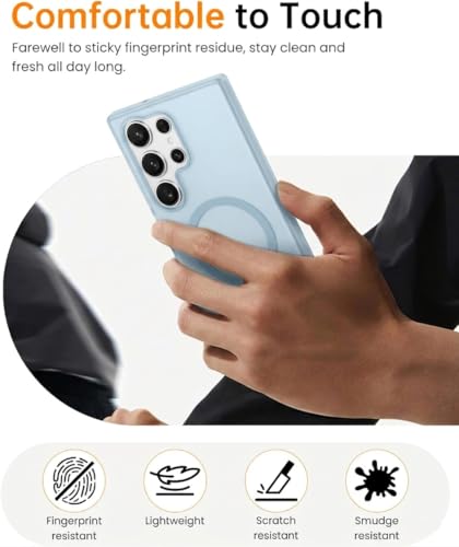 Image of DIZORO Matte Case for Samsung Galaxy S24 Ultra Compatible with MagSafe, Camera Lens Full Protection, Shockproof Translucent Frosted TPU Soft Phone Cover, Anti-Fingerprint (Blue)