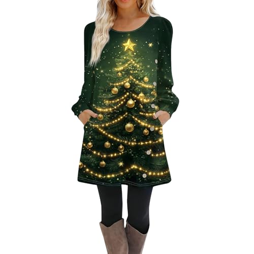 Elegante Weihnachtskleider Damen, Weihnachtskleid Damen Pullover, Kleid Sexy A Linien Longsleeve Clubkleidung Weihnachtse Tailliert Buttons...