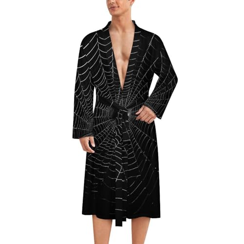 Spider Web Printed Mens Bath Robe Lightweight Soft Bathrobe Knee Length Spa Sleepwear