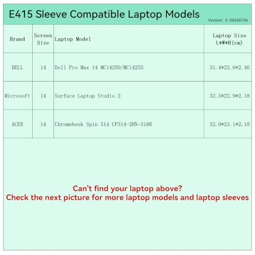 Image of Smatree Elite Laptop Sleeve for 14 inch DELL Pro Max 14 MC14250 /MC14255, Microsoft Surface Laptop Studio 2, Acer Chromebook Spin 314 CP314-2HN-318R, Protective Laptop Case with Pocket(E415)