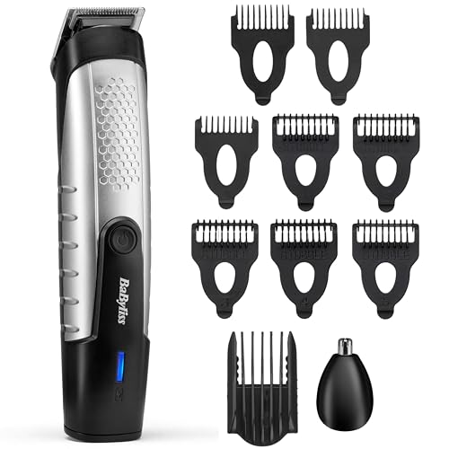BaByliss Lithium Power Beard Trimmer Cordless Grooming Kit with Stainless Steel Blades Nose & Ear Trimmer 14 Cutting Lengths (0.510mm) USB Charging 80-Minute Runtime T812U