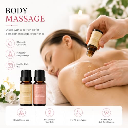 Image of BURIBURI Honeysuckle and Gardenia Essential Oil Set, 100% Pure, Undiluted, Natural Essential Oils Gift Set for Diffuser, Massage