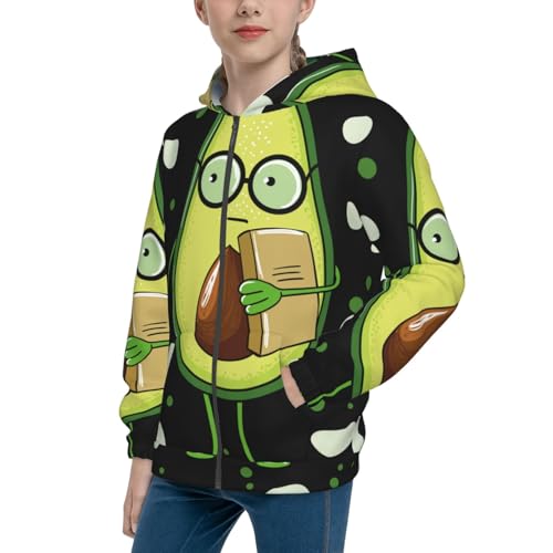 Avocado with Glasses Kid Hoodies Boys Zip Up Sweatshirts Girls Pullover with Pocket