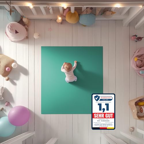 ECO Krabbelmatte Wuselecke 180x240cm Petrol - OEKO-TEX zertifizierte Krabbel- und Spielunterlage aus Deutschland. Für kleine Füße, die Großes vorhaben!