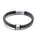 Epinki Hombre Pulsera Cuero Tejido Plata Brazalete Encantado 21.5CM