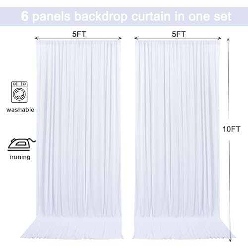 Image of 30x10ft White Backdrop Curtain for Wedding Parties Wrinkle Free Fabric White Drapes Backdrop Decoration for Baby Shower Birthday Photography Decoration 6 Panels, 5ft x 10ft
