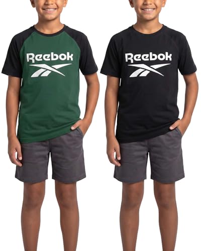 Image of Reebok 2 Pack: Boys Short Sleeve Raglan Cotton Crew Neck T Shirt Athletic Baseball Tee Tops Kids Teens Youth (6-18)