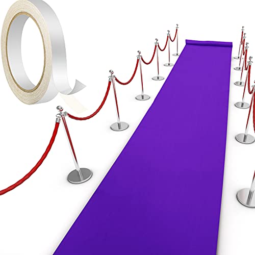 Tapis de Passage Tapis de Piste 55 g/m² d'Épaisseur avec 1 Ruban Adhésif à Tapis pour Noël Thanksgiving Accessoires d'Extérieur, Tapis de Couloir Fête Mariage (Violet, 2,6 x 30 Pieds)