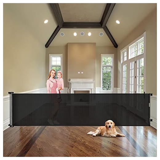 WOMHOM 100 Inch Extra Wide Baby Gate for Large Opening Retractable Baby Gates for Dogs Indoor Safety Gate Dog Gates for The House Extra Long Baby Gate for Stairs Outdoor Mesh Large Pet Gate (Black)