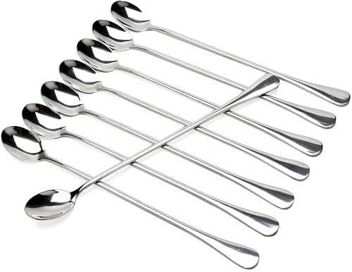 Image of Long Handle Iced Tea Spoons, 9 inch 18 /10 Stainless Steel Cocktail Stirring Spoons with Thickened Ergonomic Handle, Tall Coffee & Latte Stirrers, Dessert Spoon Set, Dishwasher Safe (9 IN)