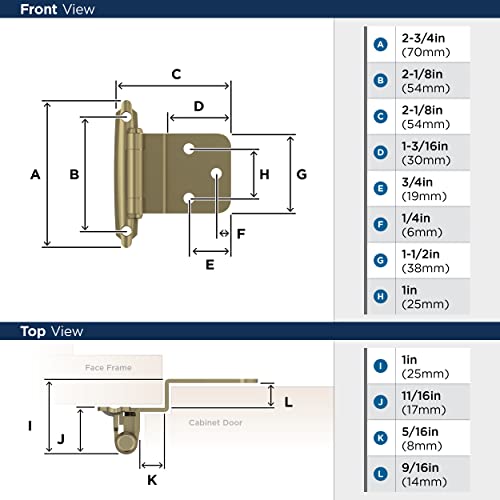 Image of Amerock 1 Pair 3 /8 inch Inset Golden Champagne Self-Closing Cabinet Hinge