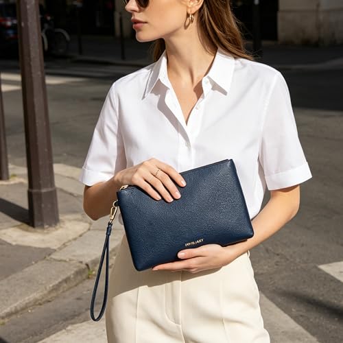 Image of DORIS&JACKY Women Leather Clutch Purse and Phone Wallet with Wristlet Strap | Soft Designer Evening Party Bag, Thin Slim RFID Blocking Cellphone Pouch Case, Formal Casual Handheld Premium Little Purse