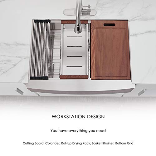 30 Farmhouse Sink, HERCATE 30" x 22" Stainless Steel Workstation Kitchen Sink, Ledge Kitchen Sink Single Bowl Apron front Kitchen Sink with Integrated Ledge
