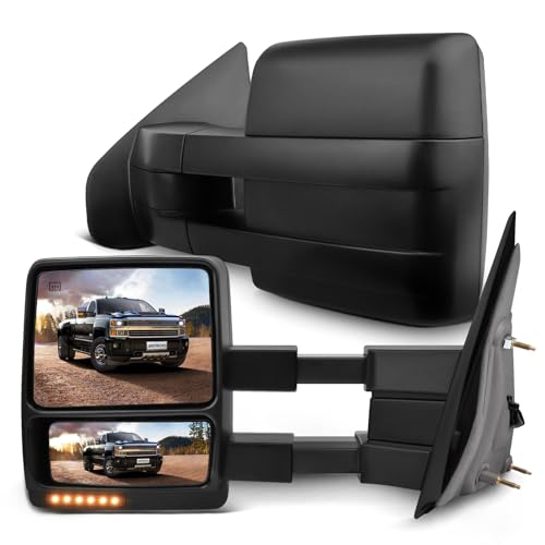 SCITOO Towing Mirrors fit for 2007-2014 for Ford for F150 Pickup Truck Driver Passenger Side Black Power Heated Turn Signal Puddle Light Pair Mirrors