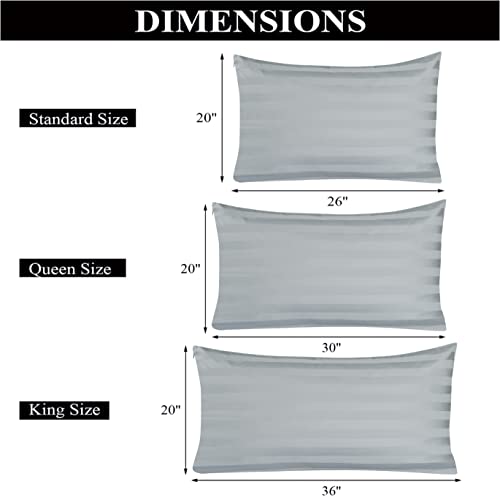 Image of 100% Egyptian Cotton Pillow Protectors Set of 2, 600 Thread Count Standard Size Bed Pillow Cases with Zipper, Sateen Weave Cooling Pillow Cases Quiet and Breathable Easy Care (2PCS, Striped Gray)