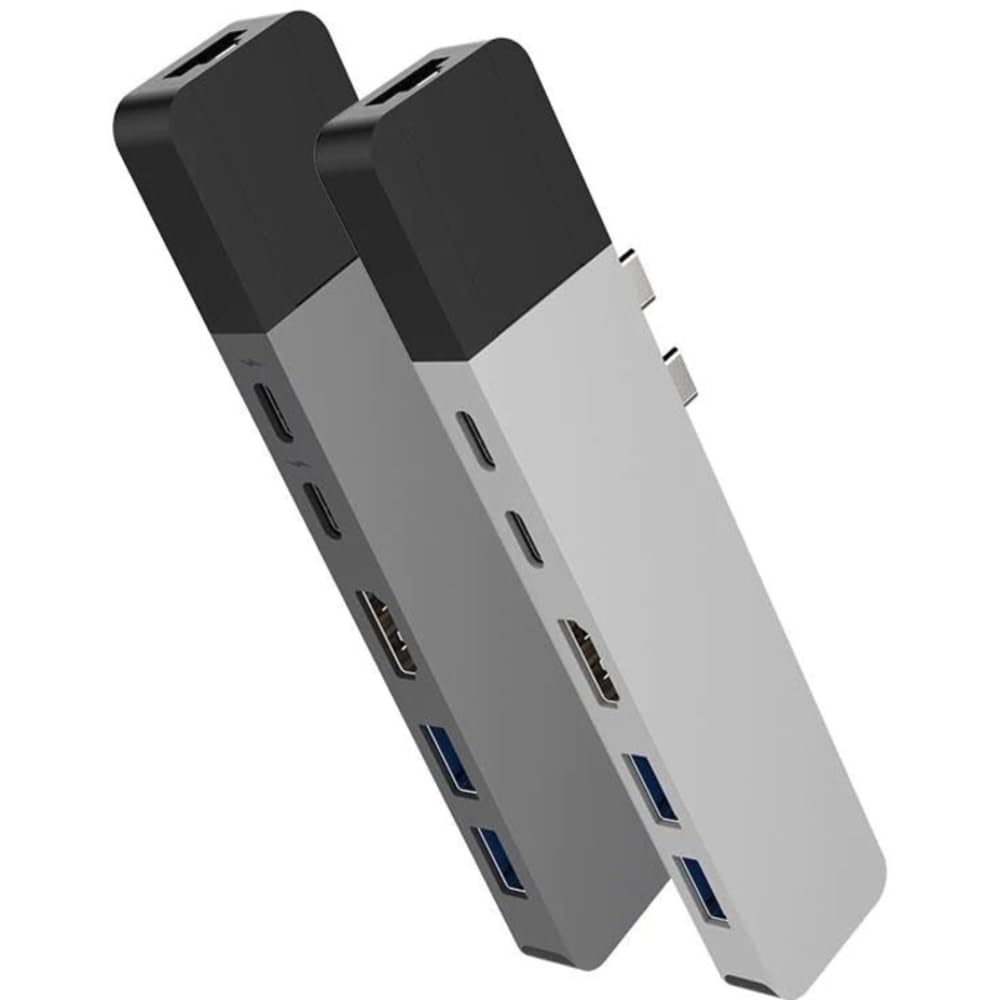 HyperDrive Hub USB-C, 6-in-2 Adattatore Duo in Alluminio con Gigabit Ethernet, Alimentatore da 100W, 40 Gbit/s USBC, 2 USB-A 3.0, 4K-HDMI, Adattatore Thunderbolt 3 per MacBook Pro 2020 2019, Grigio