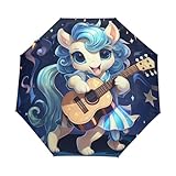 KAAVIYO Cartoon Blue Cute Unicorn Umbrella Windproof Automatic Foldable Umbrells Auto Open Close for Men Women Kids