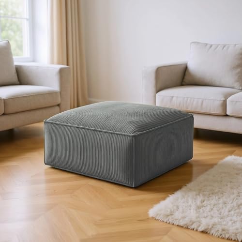 Amada 30.7\" Modular Sectional Sofa Ottoman - Corduroy Memory Foam Footrest, Multi-Use Square Step Stool & Module Couch Side Sectional for Living Room, Bedroom & Entryway,Boneless Couch (Ottoman,Grey)