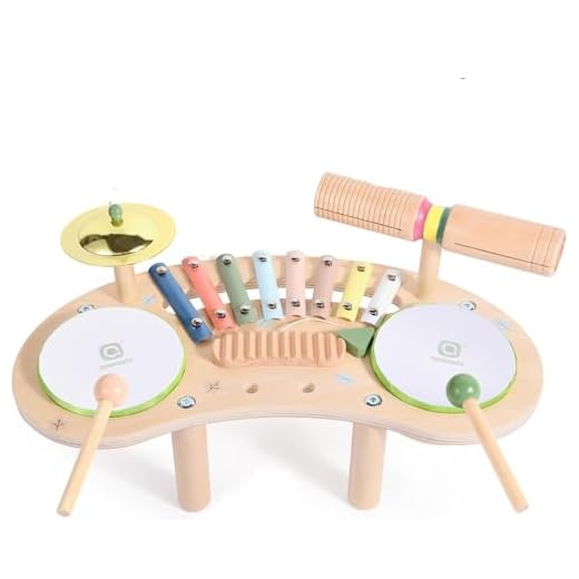 Asweets Tambor Infantil de Madera 7 En 1 para Niños Pequeños, Kit de Xilófono Juguete Musical Montessori Infantiles, Regalo de Cumpleaños de 3+ Años