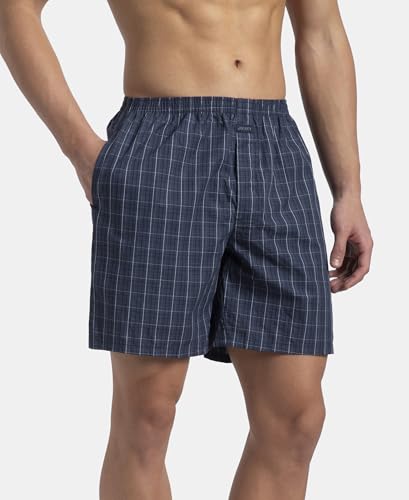 Image of Jockey 1223 Men Super Combed Mercerized Cotton Woven Checkered Boxer Shorts with Side Pocket (Pack of 2, Colors & Prints May Vary)