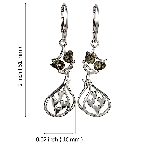 Aretes de plata esterlina 925 y ámbar báltico verde con forma de gato 5