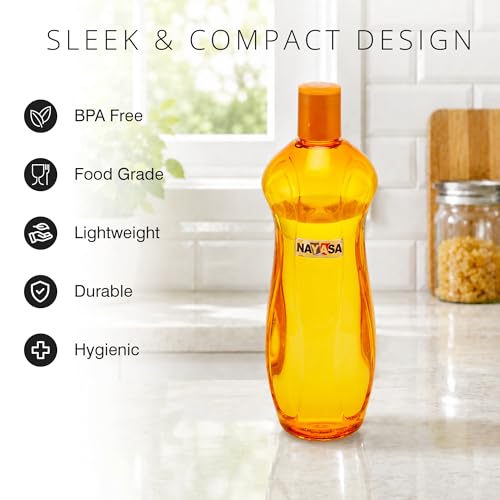 Image of Nayasa Loopy 1000 ML Pet Plastic Fridge Water Bottles Set of 6 | BPA Free | Leak Proof | Airtight Lid | Yellow