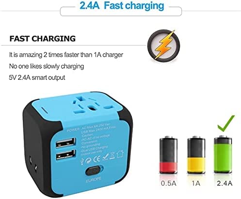 Adaptador de Corriente Universal en Todo el Mundo con Puertos de Carga USB Adaptador de Corriente Internacional Enchufe de Viaje para EU UK Us Au