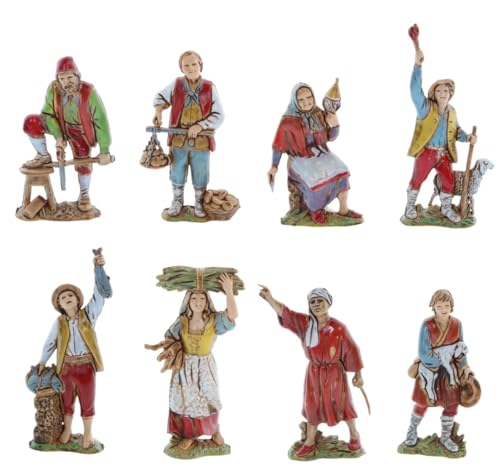 Moranduzzo Set de 8 Oficios para Belén de 8 cm – Compact 8 – Escala 1:22 – Figuras Irrompibles Pintadas a Mano, Estilo Siglo XVIII, Made in Italy, Escultor M. Landi