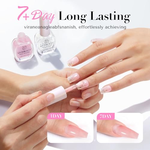 Image of AZUREBEAUTY Nail Polish Set, 4 Colors Pastel Spring Macarons Pink Blue Green Yellow Quick Dry Natural Easter Gift Fingernail Lacquer Strengthening Kit with Top Coat DIY Salon at Home