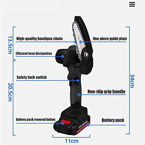 YMWD Mini Chainsaw 4-Inch Cordless Handheld Electric Portable Chain Saw with Battery 4 Chain and Splash Board 0.7kg Lightweight Pruning Shears Chainsaw for Garden Tree Branch Wood Cutting,Black