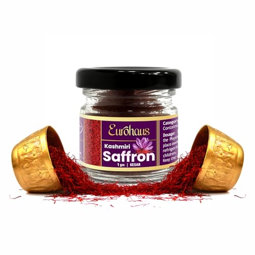 Image of Eurohaus Pure Kashmiri Kesar Saffron | Grade A+++ Saffron Threads | Rich Aroma Natural Color & Long Threads for Milk Tea Kheer Biryani Sweets Desserts Cooking and Pooja Use | 1 Gram