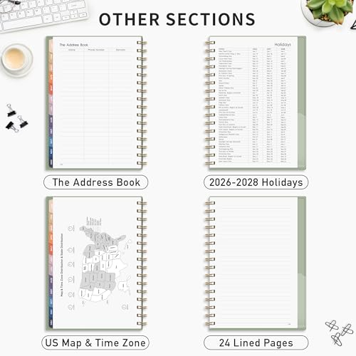 Image of RETTACY 2025 Planner, Weekly and Monthly Planner, Jan 2025 - Dec 2025, 5.7 inch x 8.3 inch, Medium Planner, Calendar 2025, Flexible Cover, Spiral Bound, Monthly Tabs, 100 GSM Paper, Inner Pocket (Light Green)