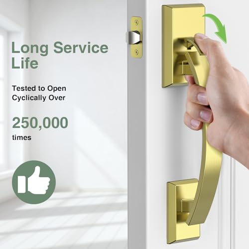 Image of Front Door Handle Gold Adjustable, Heavy 12.7in Exterior Entry Knob, Reversible