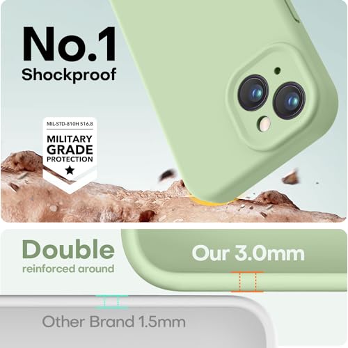 Image of LOVE 3000 Compatible with iPhone 15 Case, [Smooth Silicone Full Coverage Camera] [8ft Drop Protection], Soft Microfiber Lining Full Body Protective Case for iPhone 15 6.1 inch - Matcha