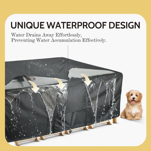 COSFLY Waterproof Patio Furniture Table Covers Durable, Rectangular Outdoor Coffee Table Covers - Fits up to 74L x 47W x 28H inches(Black) - Thumbnail 6
