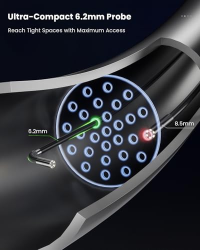 Image of Ralcam Industrial Borescope Camera with Replaceable Snake Cable, 5 inch HD Display, 4-Way Articulating Probe & Stainless Steel Joystick, 6.2mm Camera, Waterproof Cable, 5 FT Auto & Pipe
