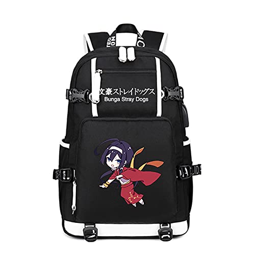 TKBASO Anime Bungou Stray Dogs Dazai Osamu Nakajima Atsushi Backpack Laptop Bag Black (6)