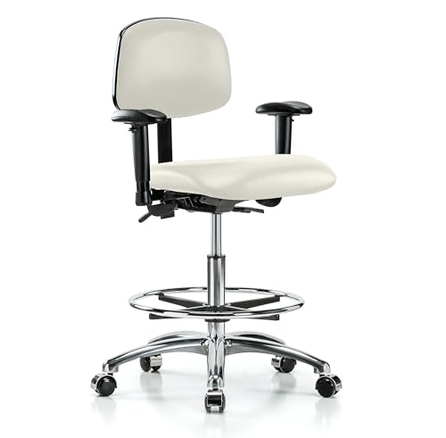Image of Perch Task Chair with Foot Ring, Rolling, 21.5 inch-29 inch, Off-White Vinyl