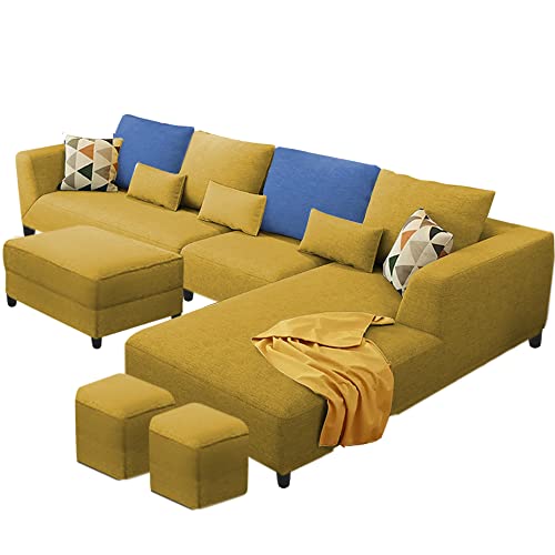 Image of Galib RHS 8 Seater L Shape Sofa Set for Living Room (Yellow Fabric)