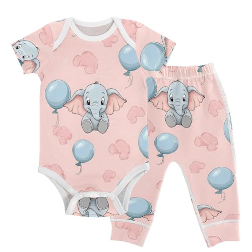 vvfelixl Cartoon Big-eared Dumbo Baby Bodysuits Set,Baby Layette Sets Unisex Short Sleeve Babys Pants Sets 6-9M