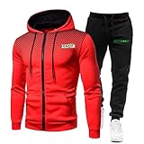 ZYHJZ Survêtements pour hommes Polo 2 pièces Tenues pour FENDT, ensemble de vêtements de sport à capuche à manches longues Sweat shirt et joggeurs Hauts zippés Bas Costume,Red XXL