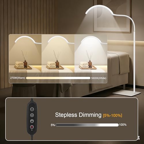 Image of Half Moon Lash Light for Estheticians, LED Lamp for Eyelash Extensions, Nail Tech, Tattoo, Eye Caring Floor Reading Light for Study, Work & Crafts, Adjustable Color Temperatures & Brightness (White)