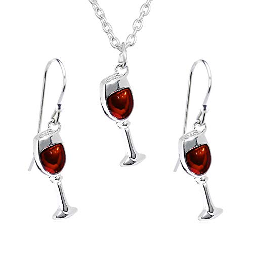 D.Rosse Fashion Chic 80 Enamel Wine Cup Earrings Stainless Steel Red Wine Glasses Dangle Drop Earrings Necklace Sets for Women Girls Unique Statement Jewelry Gifts (Red)
