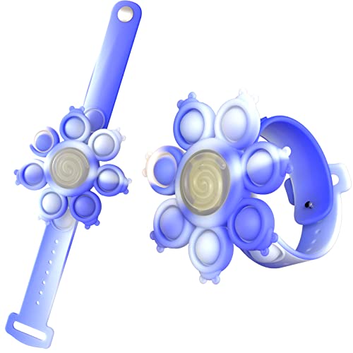 Pop it Watch Spinner Band Light up Fidget Toy for Boys and Girls Bubble Popping Autism Sensory Stress Relief Toys Silicone Adjustable Pop Its Fidget Bracelet Toys Blue-White